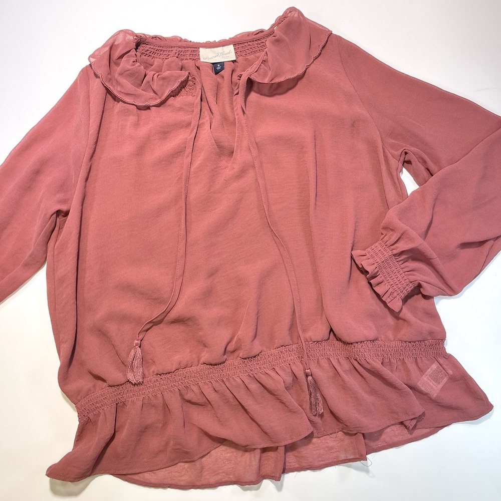 Universal Thread Women's Peasant Blouse Long Sleeve Rose Pink Medium